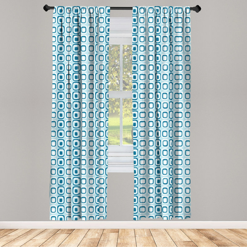 Blue and White Geometric Pattern Rod Pocket Curtain Panels, 28" x 84"