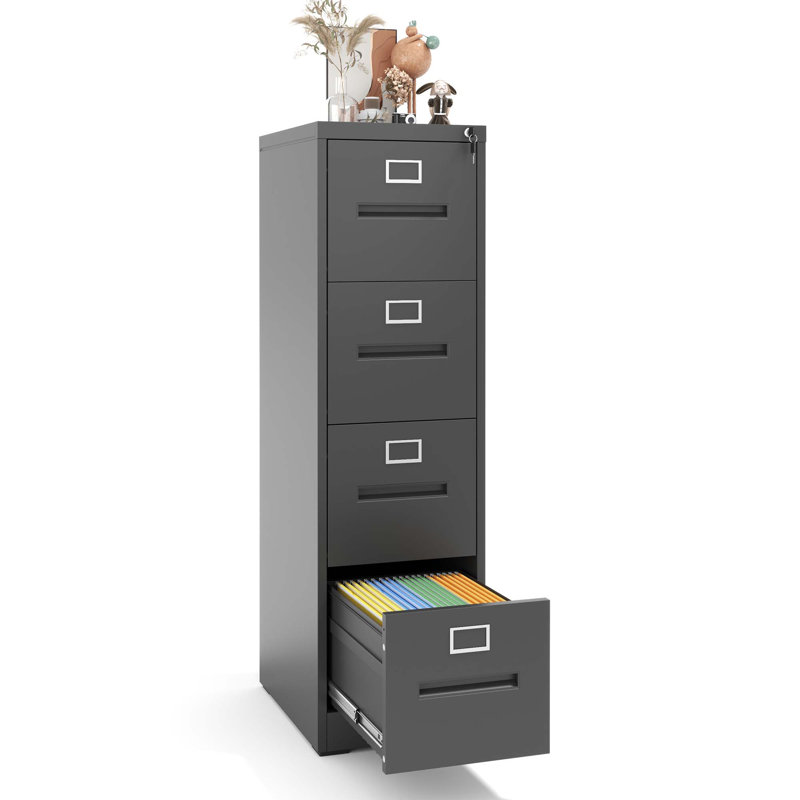 15.2"W 4-Drawer Locking Metal Vertical File Cabinet - Heavy-Duty Home Office Storage with Label Holders for A4/Letter/Legal/F4