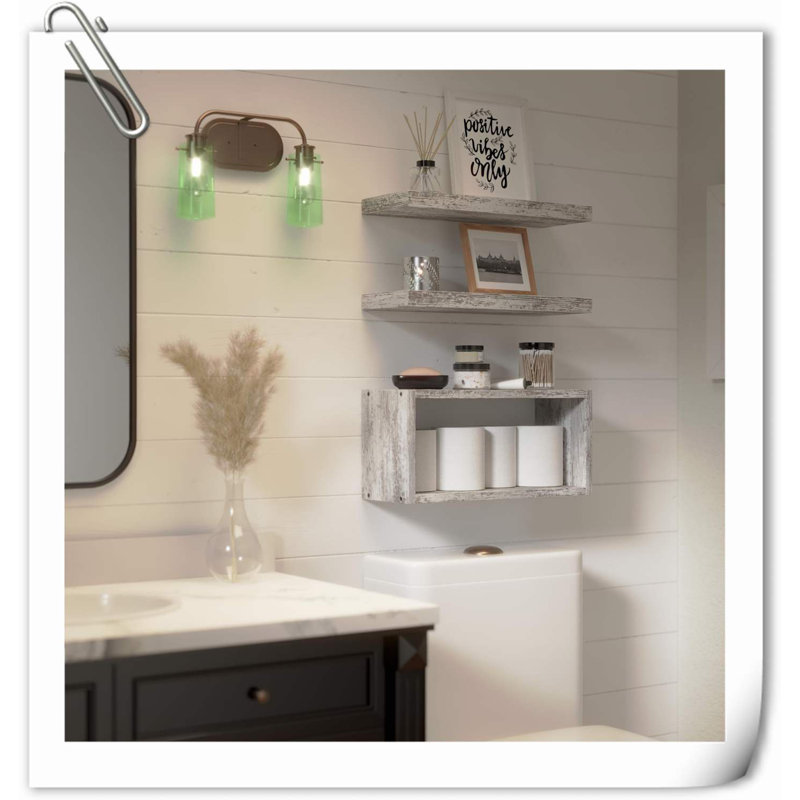 Arbenor 3 Piece Wood Floating Shelf, Rustic White