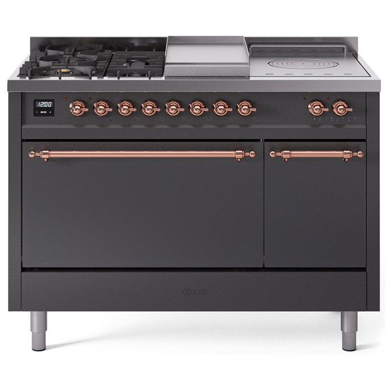 ILVE Nostalgie II, cuisinière à double combustible de 48 po, 5 brûleurs, plaque chauffante, surface de cuisson française