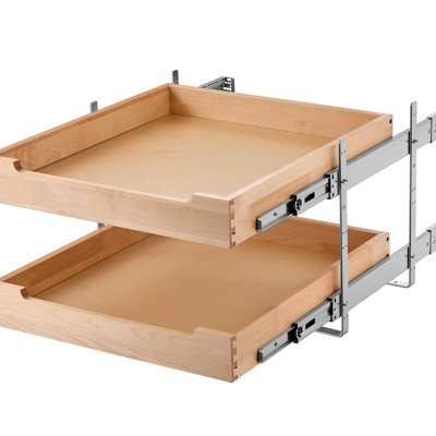 Solid Wood 2 Tier Pull Out Cabinet, Soft Close Slide Drawer, Metal Tracks For Quiet Operation Kitchen Organizer, Tracks, High Load Capacity