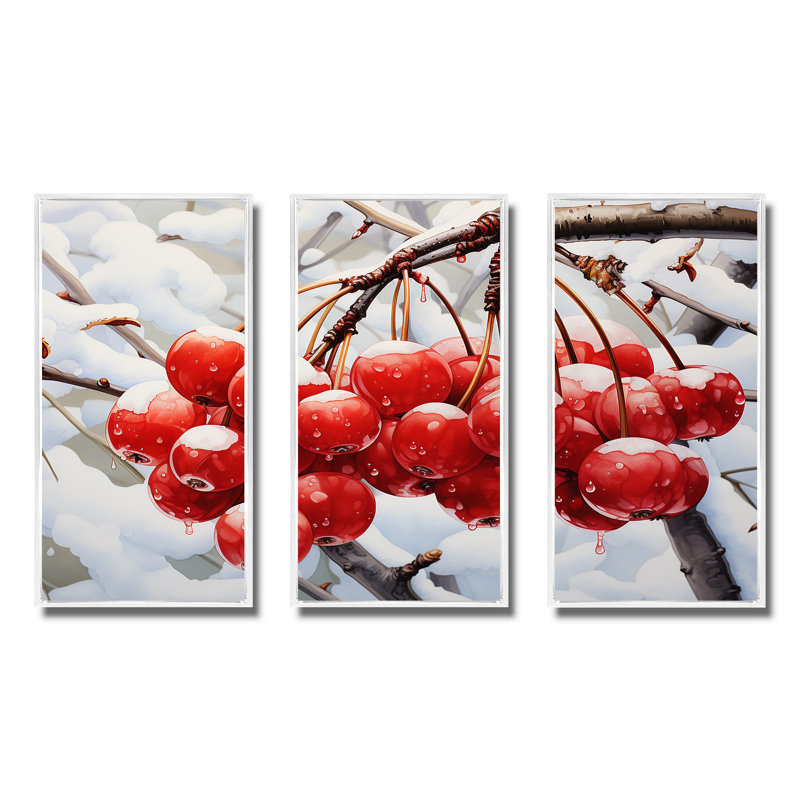 Hiver rouge cerisier - art mural cerise, Cadre flottant blanc, H 32 po x l 48 po