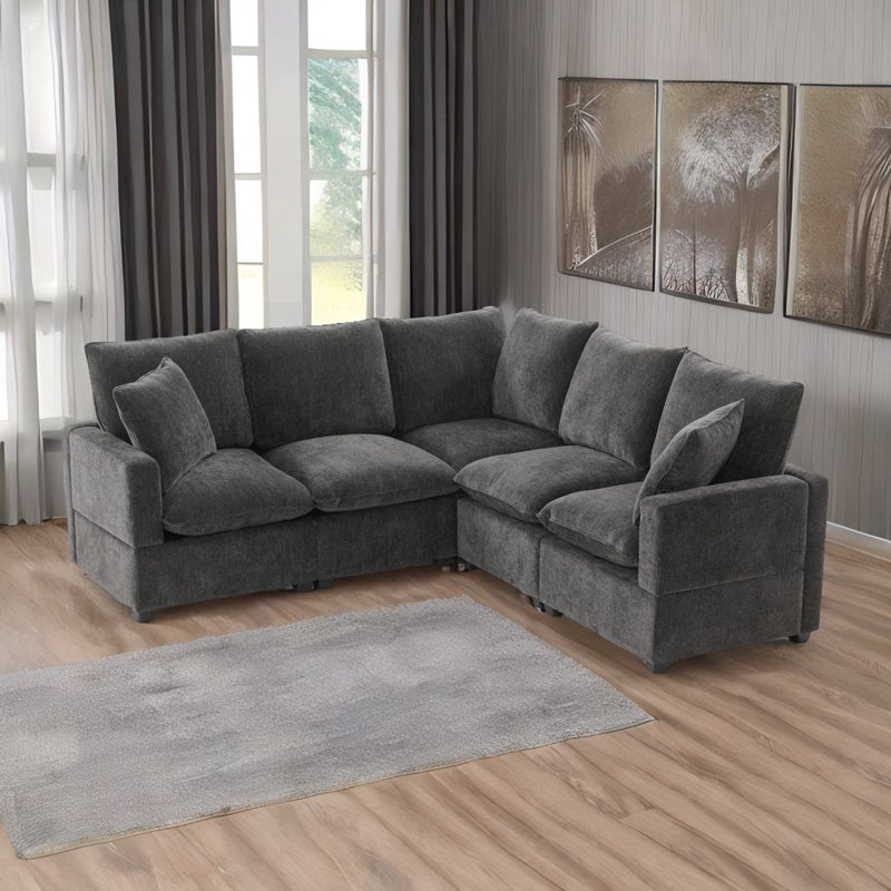 Aamori Upholstered Sectional, Black Chenille