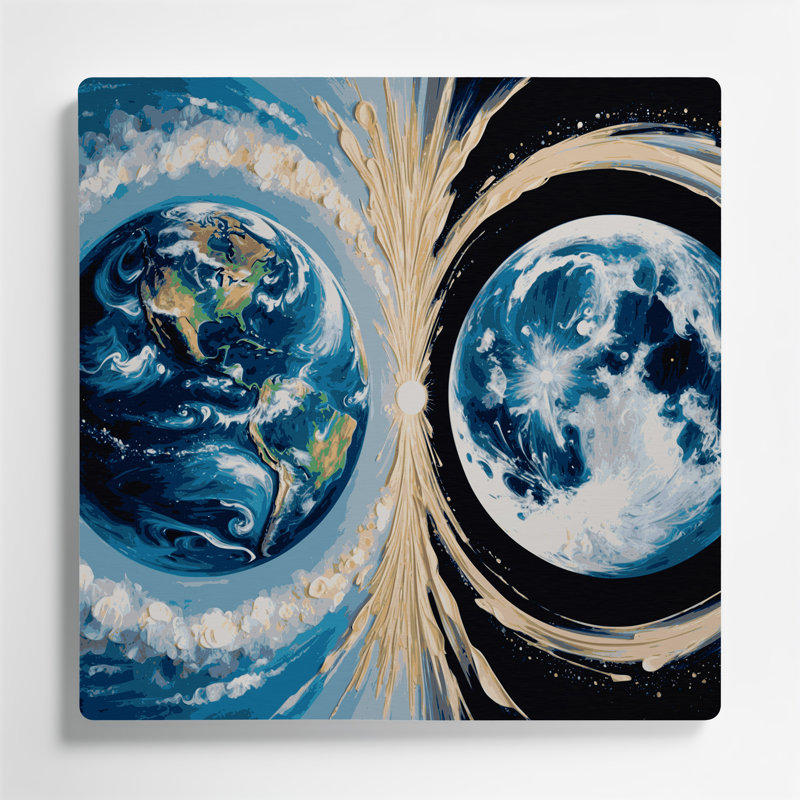 «Space Earth Moon», art mural gris en métal, H 12 po x l 12 po