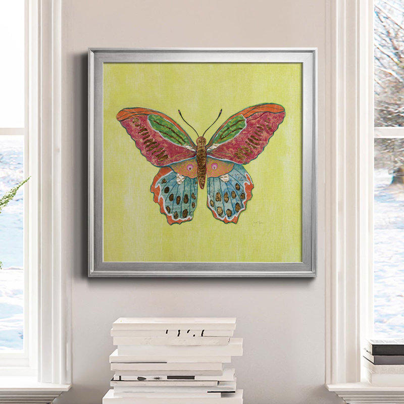 Papillon sur fond vert - reproduction d'art sur toile, H 17,5 po x l 17,5 po x P 1,5 po, Argent