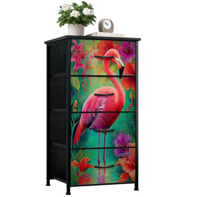 Dresser for Bedroom with 4 Storage Drawers Vibrant Colorful Tropical Landscape Dressers Chest of Drawers Steel Framed Fabric Closet Organizers for Dorm Entryway
