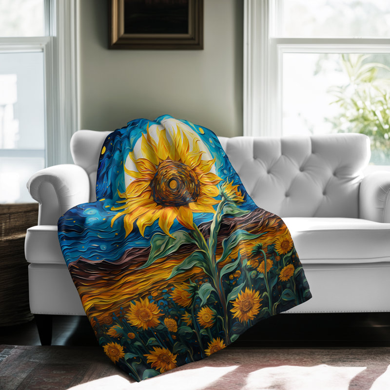 Chat de tournesol de Van Gogh - couverture en sherpa de qualité supérieure - reproduction d'art luxueuse, Grand lit