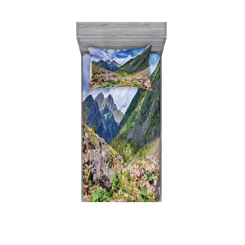 Ensemble de draps en rhubarbe naturel montagne wild, Ensemble de draps pour lit simple TG avec drap-hou