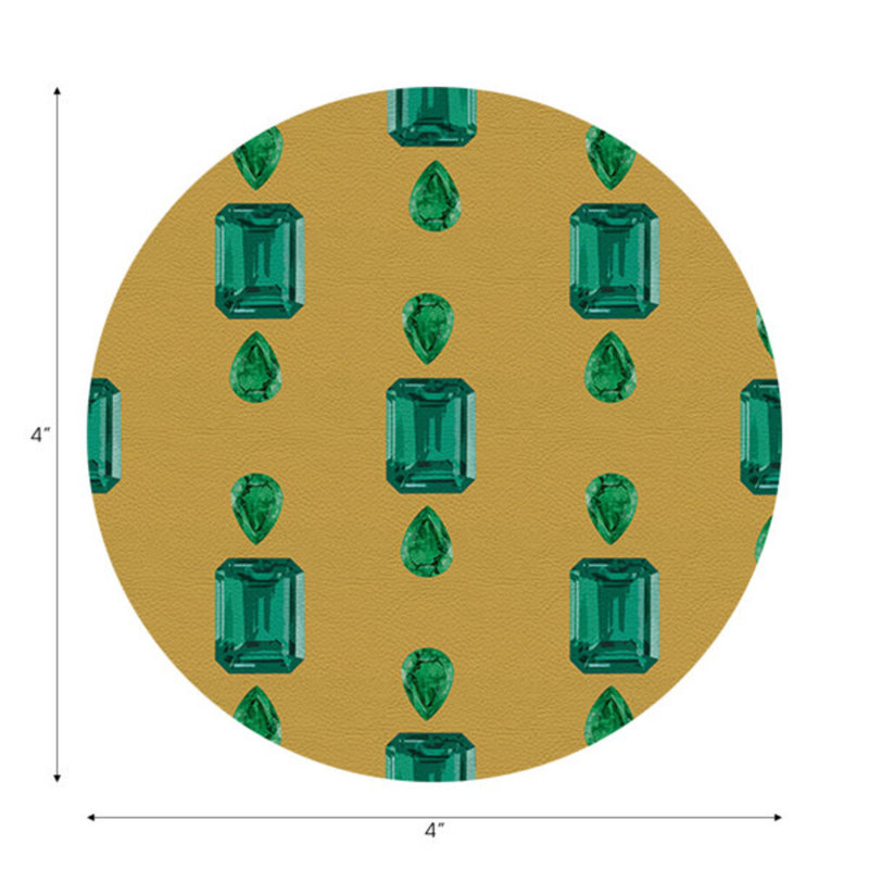 Sous-verres ronds en cuir Gem Emeralds, Doré