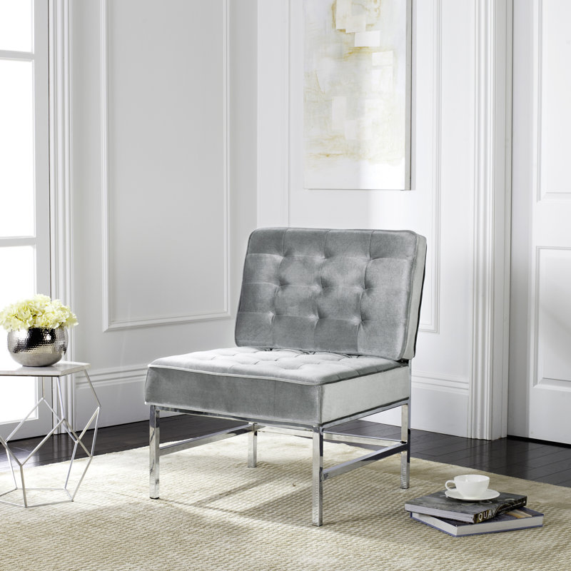 Fauteuil de chambre capitonné en polyester, Similicuir gris pâle