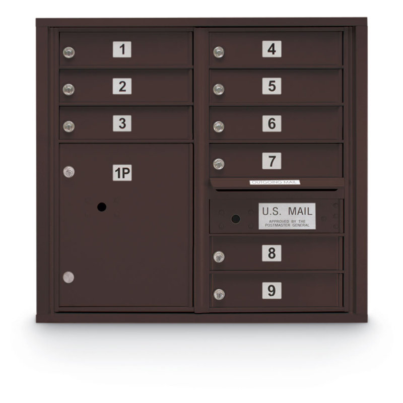 Standard 9 Door 4C Horizontal Multi-Unit Mailbox with 1 Parcel Locker, Bronze