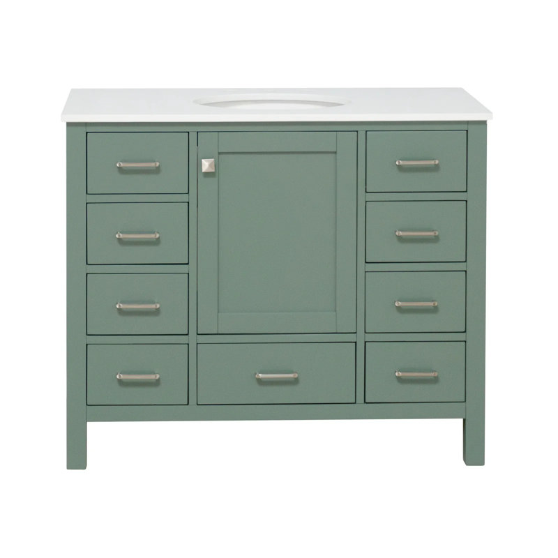 Ensemble de meuble-lavabo simple 42 po Claudett, Vert sauge, Blanc d'ingénierie