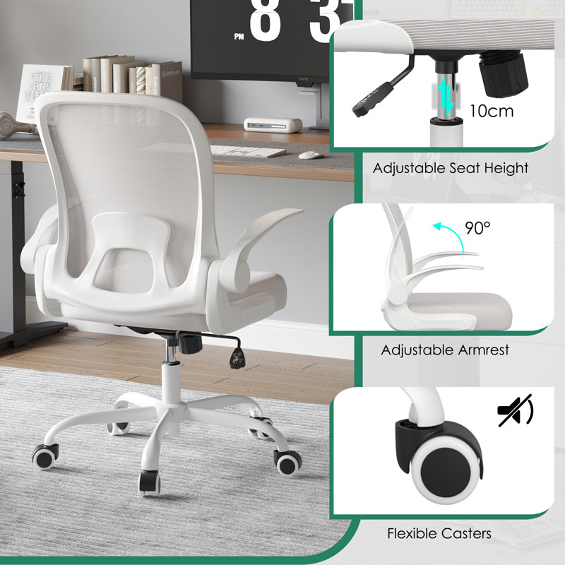 Eleonor Mesh Office Chair with Headrest, White/Grey