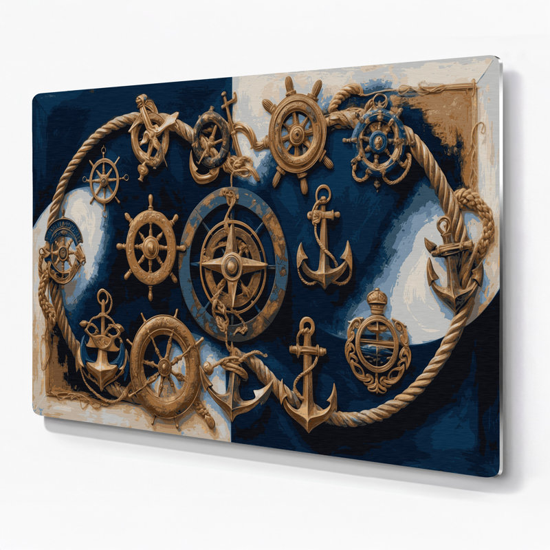 «Nautical Traditional Emblems», art mural en métal gris, H 11 po x l 14 po