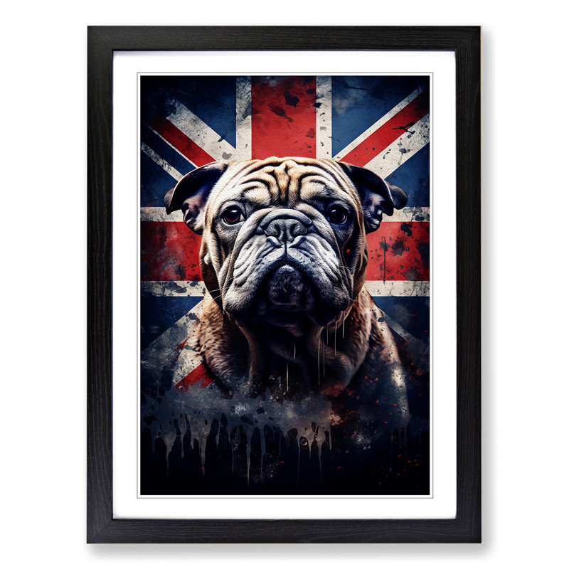 British Bulldog Symbolism Art - Framed Print, 34cm H x 25cm W x 2cm D, Black Framed