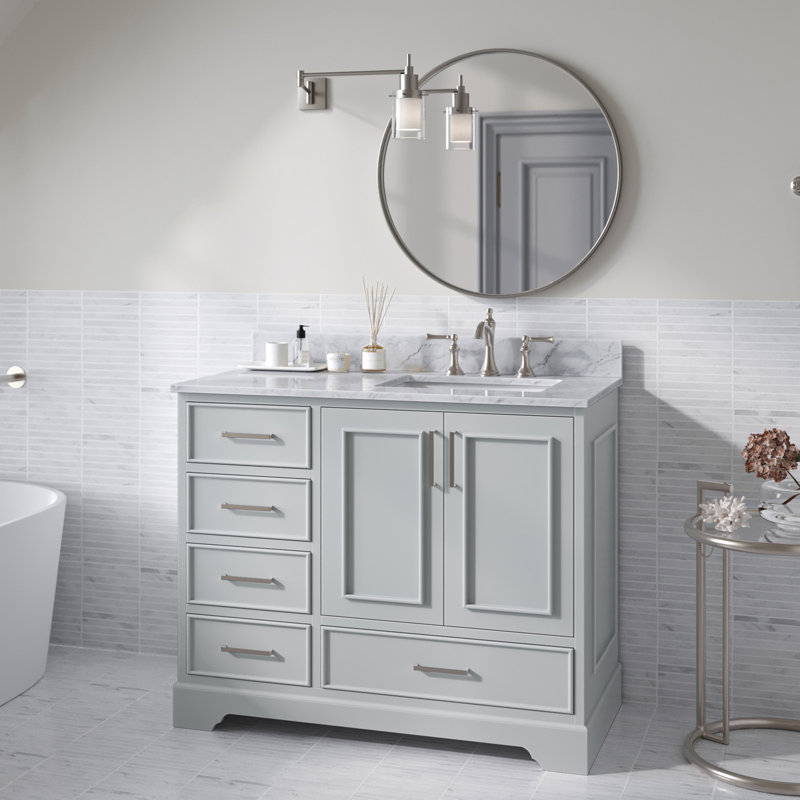 43'' Single Bathroom Vanity with Carrara Marble Top, Gray