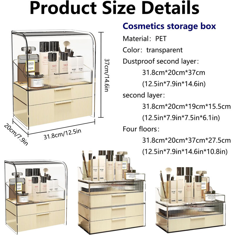 Cover Dustproof Three Layers Storage Box,Makeup Brush Holder,Large Capacity Desktop Storage Box With Drawer