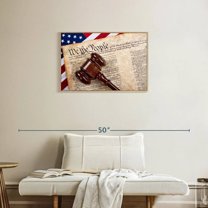 Constitution avec marteau en bois, Cadre flottant en bois naturel, 31 po x 21 po