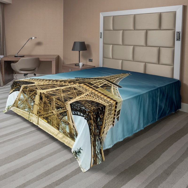 Drap plat Ambesonne Tour Eiffel Paris Park Skyline bleu pâle, Double