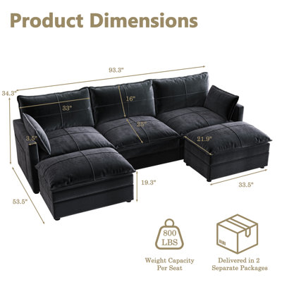 U-Shaped Modular Sectional Sofa, Deep Seat Chenille Cloud Couch with Movable Ottoman, Oversized Sofa for Living Room