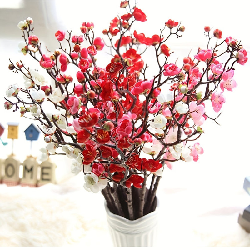 8 pièces de fleurs de prunier artificielles avec une véritable touche de fleur de cerisier artificielle pour une courte tige de table