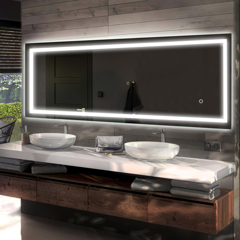 Miroir de salle de bain lumineux, 63 po x 20 po, Blanc