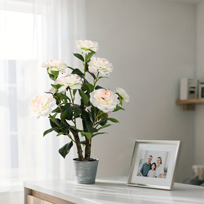 18" Artificial Camellia Tree With Lifelike Flowers, Faux Bonsai Tree In Decorative Pot