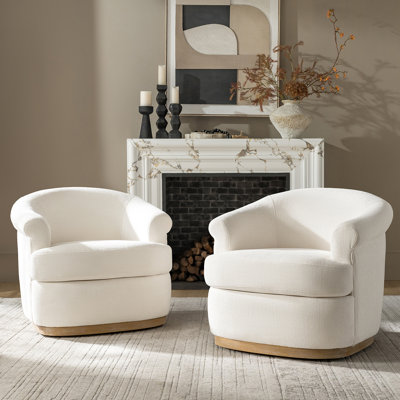 Loki 31.25"W Farmhouse Upholstered Fully Assembled Swivel Barrel Chair