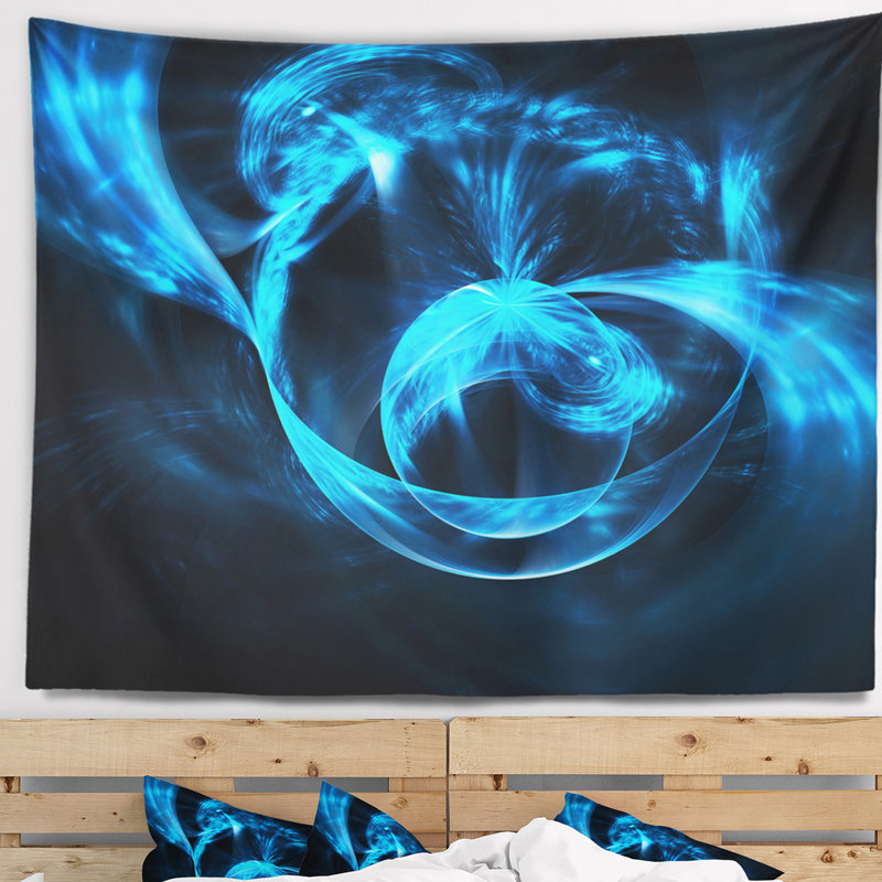 Tapisserie vagues d’ondulations bleues à cercle 3d, H 32 po x l 39 po