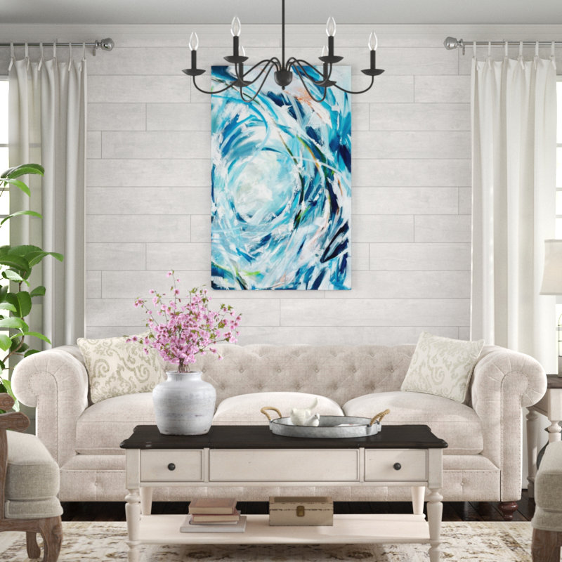 "Blue Line II" par Sara Brown - Impression sur toile, Couche de verre, H 48 po x l 30 po x P 1,5 po