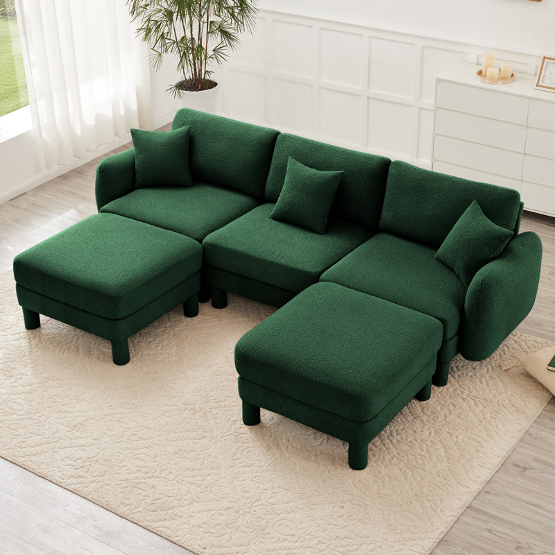 Canapé modulaire en tissu 3 U avec repose-pieds en forme de coquillage Boucle