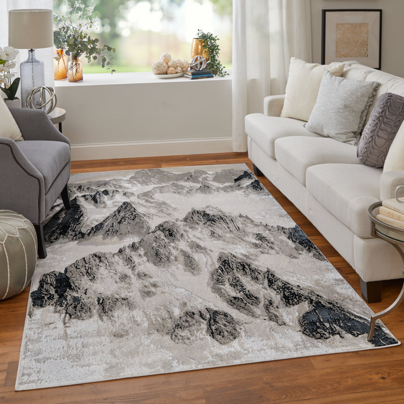 Jewel Modern Abstract Silver Area Rug, Rectangle 5' x 8'