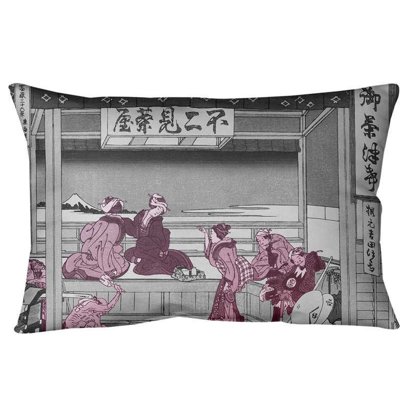 Coussin Katsushika Hokusai Yoshida at Tokaido, Rouge, Faux lin