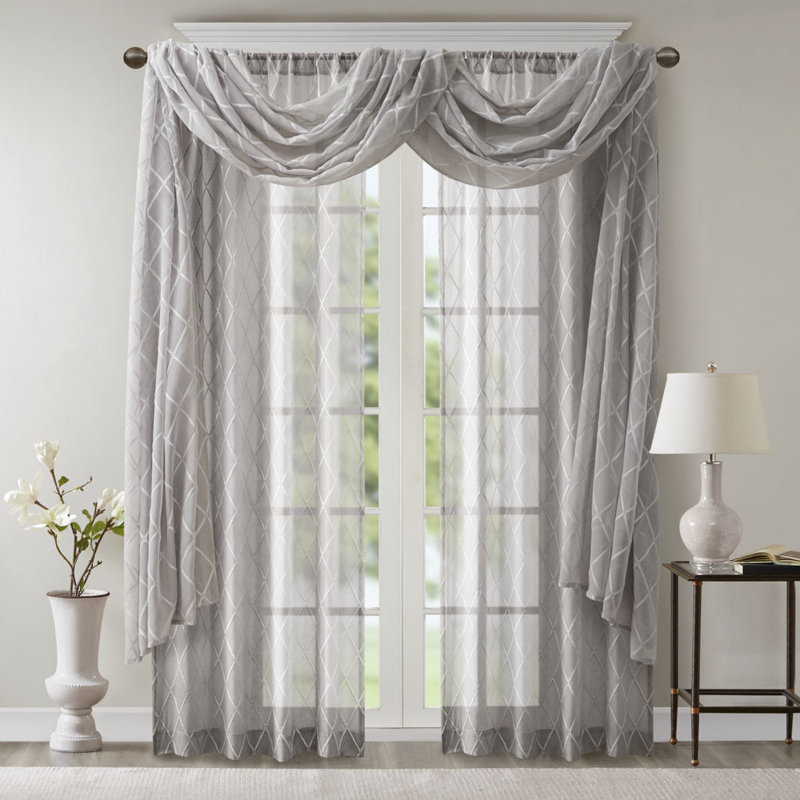 Irina Solid Sheer Embroidered Single Window Scarf, 50" W x 144" L, Gray
