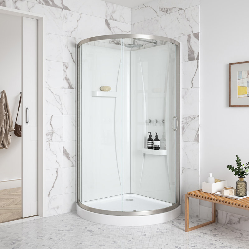 Ensemble de douche en coin rond en nickel satiné L 44 po x l 44 po x H 76,18 po Breeze, Nickel