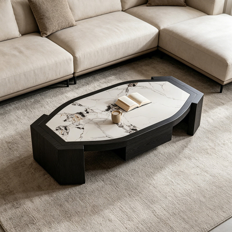 Table basse moderne en ardoise, Blanc/Noir