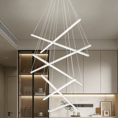 Lustre linéaire moderne à DEL avec lumières à intensité variable réglables pour le salon, la salle à manger, la chambre à coucher, le haut plafond et le luminaire suspendu