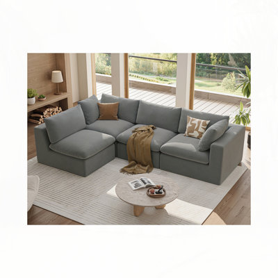 Modular Sectional Sofa Couch,135inch Oversized LoveSofa,L Shape Sofa, 4 Seater Upholstered with Corduroy Fabric Couches with 2 Pillows