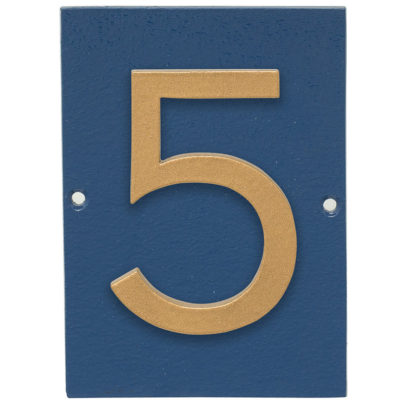 Plaque d’adresse murale sur 1 ligne flottante, Bleu mer, Or, Oui