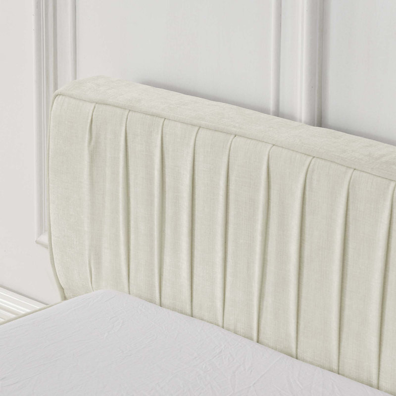 Structure de lit tapissier grand avec tissu chenille, Beige