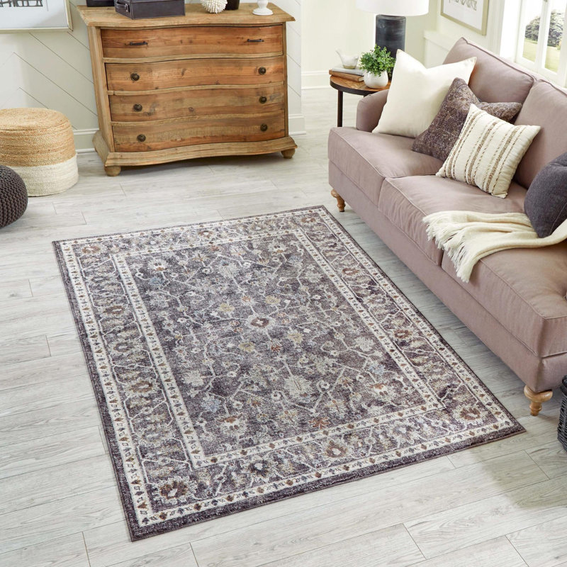 Tapis traditionnel gris foncé / brun clair, Rectangle 10 pi x 13 pi
