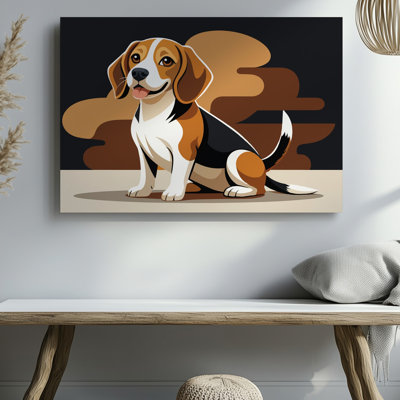 Cute Beagle Dog Cartoon Brown Black White Puppy Animal Decor Canvas Wall Art Print For Living Room, Bedroom, Office, Hallway, Entryway, Gallery Wall And Modern Home Decor