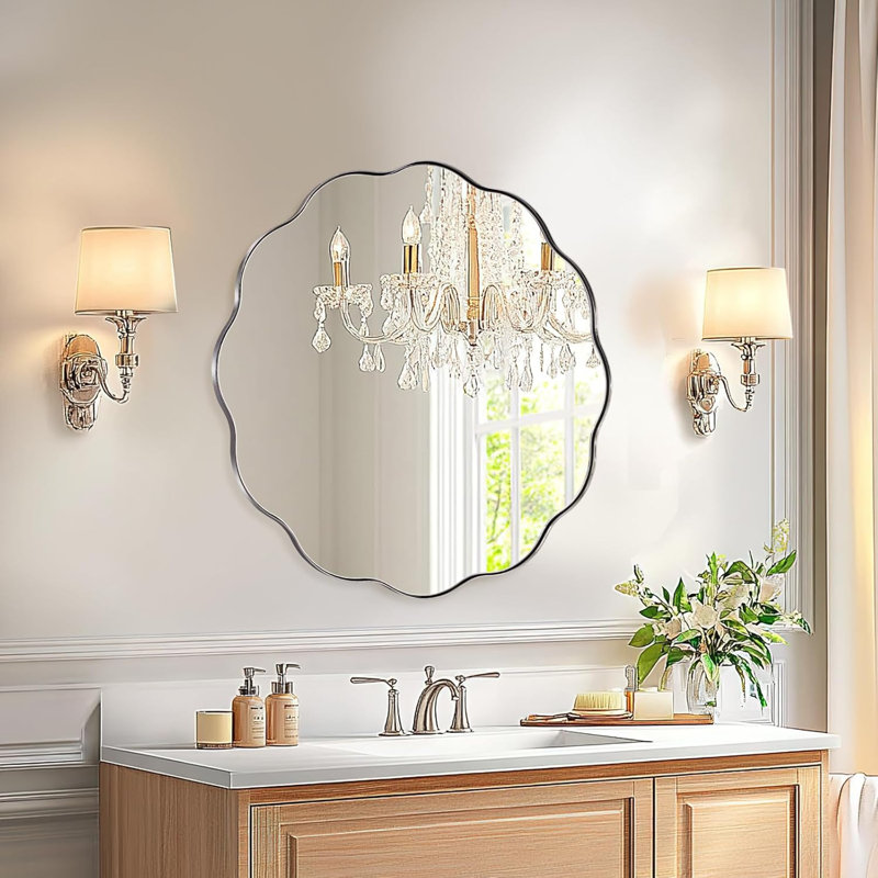 Miroir de salle de bain Contemporary Cadre en acier inoxydable, Chrome poli, 30 po x 30 po