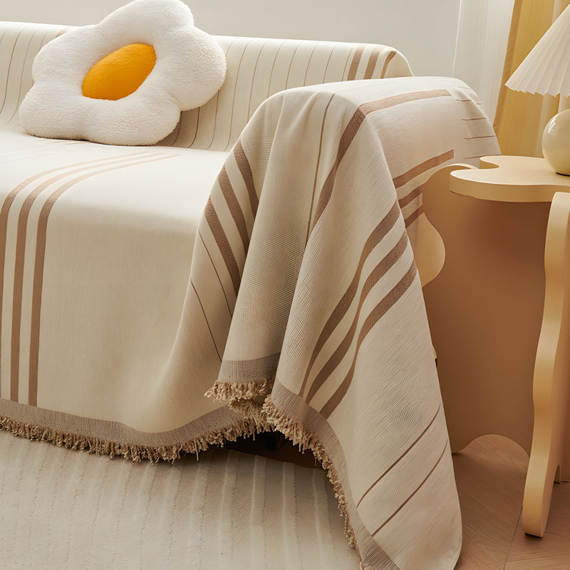 Soft Chenille Sofa Cover Stripe, Durable, Stain Resistant