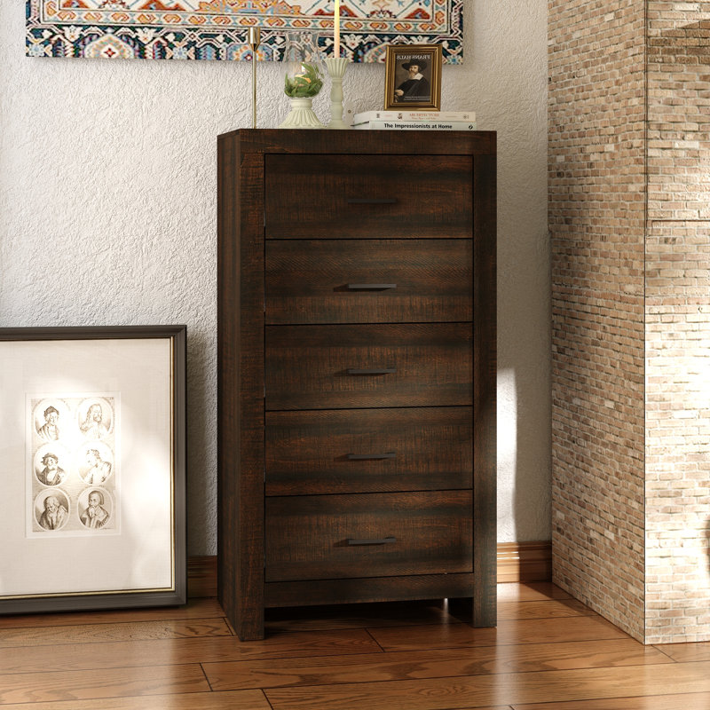 Ellorie 45.3" H 5-Drawer Vintage Woodgrain Accent Chest, Brown