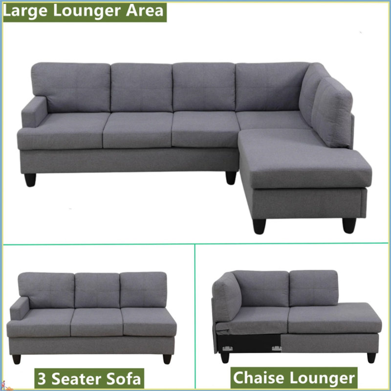 2-Piece Breathable Fluffy Fabric Sectional Sofa, Light Gray