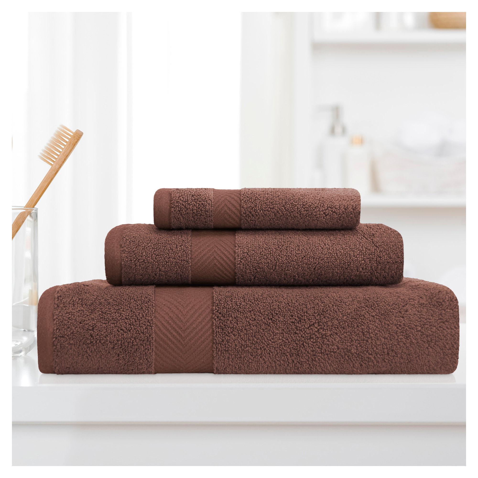 Hamachi Zero-Twist 3 Piece 100% Cotton Towel Set, Espresso
