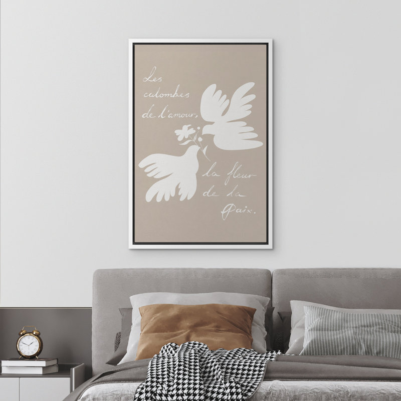 Doux beige minimaliste blanc colombe, citation inspirante, reproduction d'art sur toile encadrée, 36" H x 24" W x 1.5" D