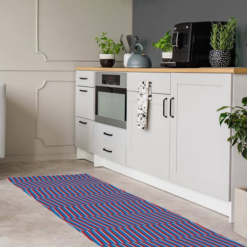 Tapis bleu/rouge fait main, Tapis de couloir 2 pi x 8 pi