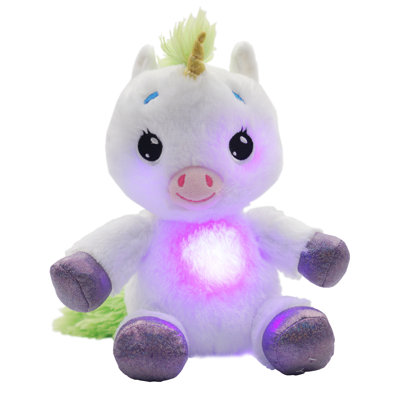 Happy Nappers: Lullabrites Unicorn - peluche musicale lumineuse pour le coucher - blanc et vert - joue 3 berceuses, animal doux, jouet apaisant jour et nuit, enfants